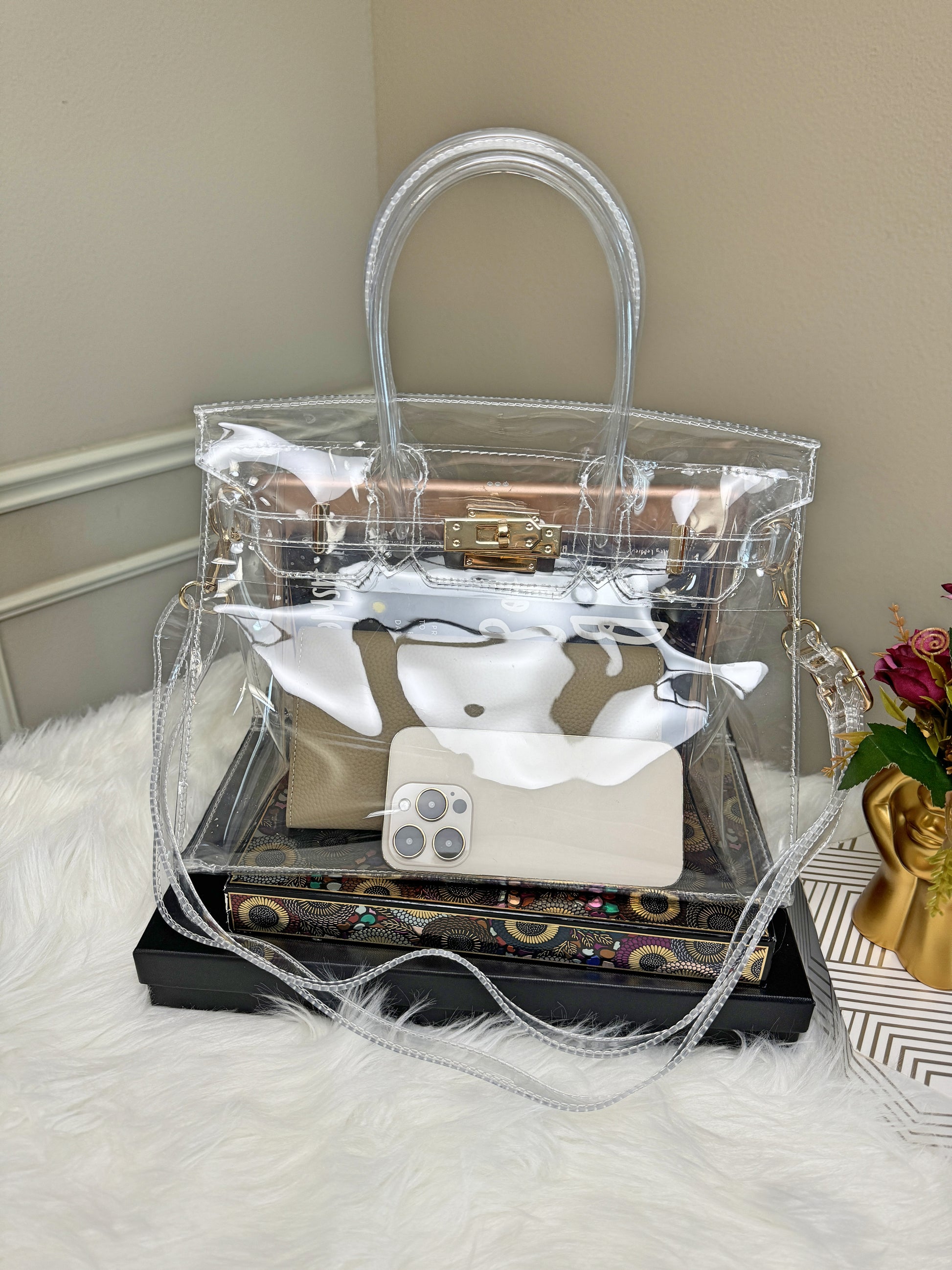 SharPlus Clear Crossbody Purse - Stadium Approved PVC Bag With Studded Rivets, 8" X 6" X 2"